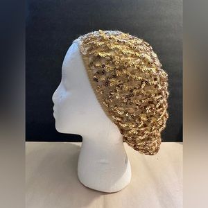Chic Gold Sequined beret Stretch Hat. Holiday Party Hat!